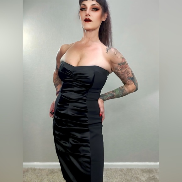 Y2K Sexy LBD Black Nicole Miller Strapless Bodycon Dress Formal Goth 8 - Picture 1 of 10